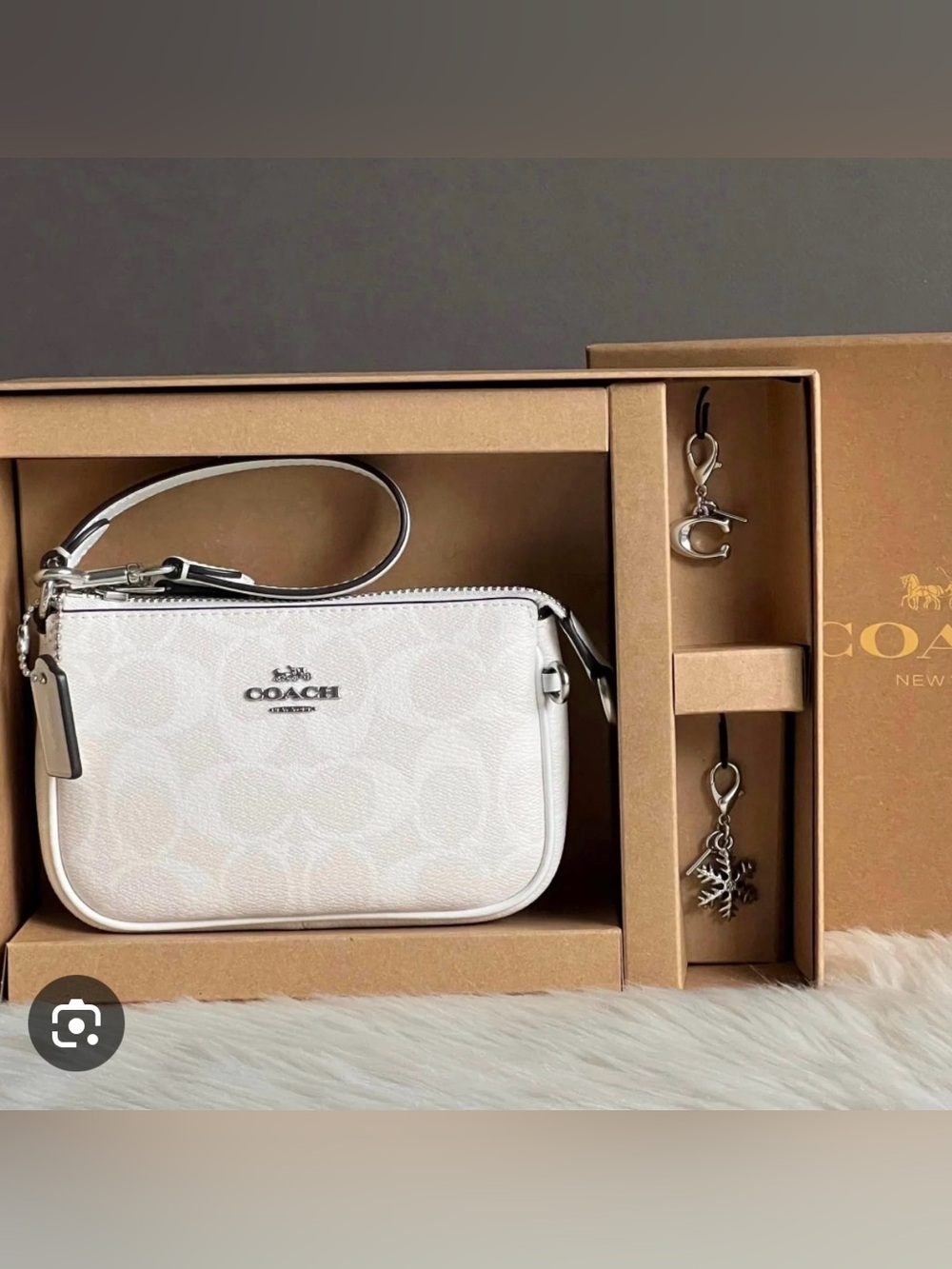 Coach NOLITA 15 White Signature Mini Bag Gift Set w silver charms NWT - MSRP $21